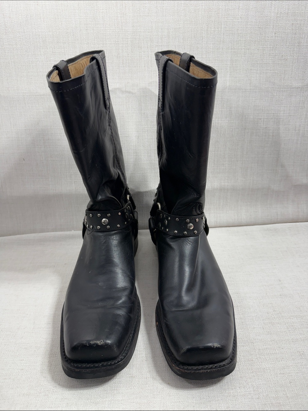 Sedona West Black Leather Men's Harness Boots with Stud Accents